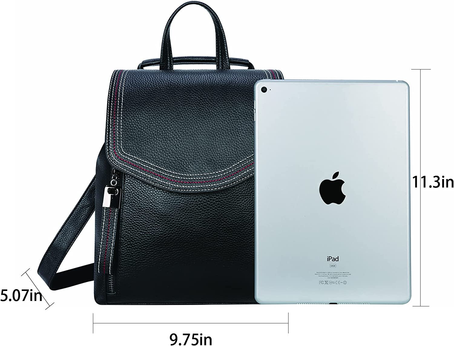 Women’s Genuine Leather Backpack Casual Style Flap Backpacks Daypack for Ladies (Black)