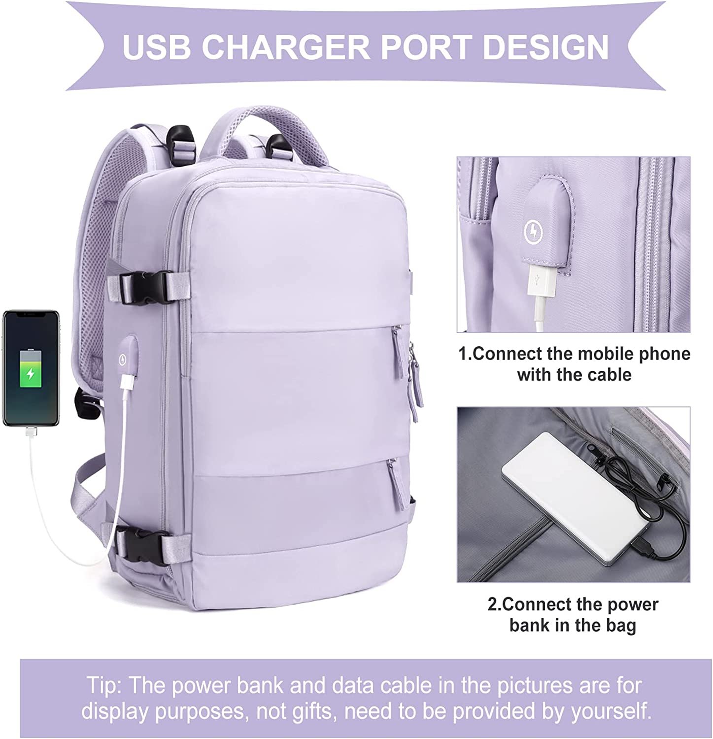 Large Travel Backpack Women, Laptop with USB Charging Port Backpack