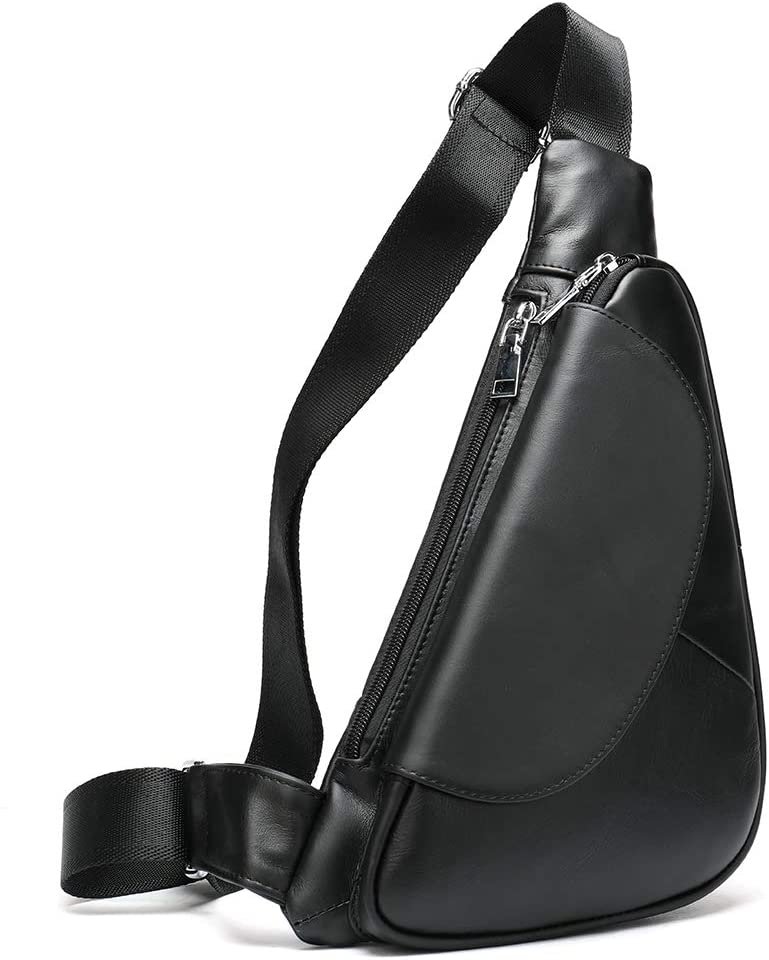 Genuine Leather Sling Bag Triangle Crossbody Bags Front Chest Day Pack One Shoulder Strap Backpack